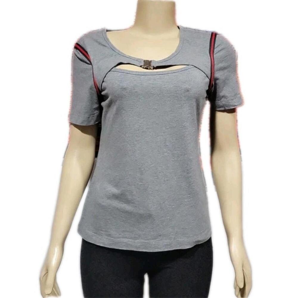 Gucci RARE Web-Stripe cotton T-shirt size M Gray short sleeve Cutout #C